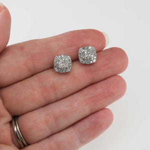1.32ctw Princess Cut Double Halo Diamond Stud Earrings in 14K White Gold
