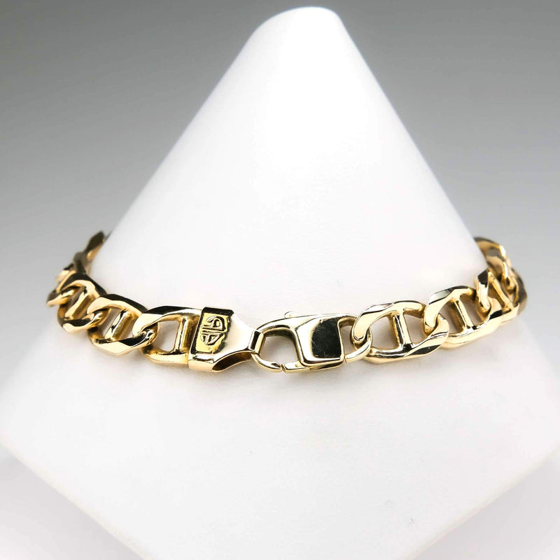 8.4mm Wide Solid Mariner Anchor Gucci Link 8.75" Chain Bracelet in 14K Yellow Gold Bracelets Oaks Jewelry 