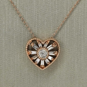 Emmy London Diamond Heart Pendant in 10K Rose Gold with 18" 14K Chain Necklace