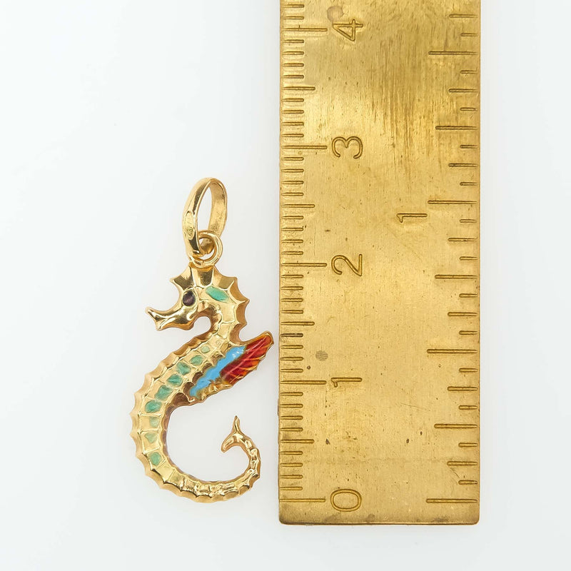 Seahorse Pendant in 18K Yellow Gold with Colorful Enamel Details