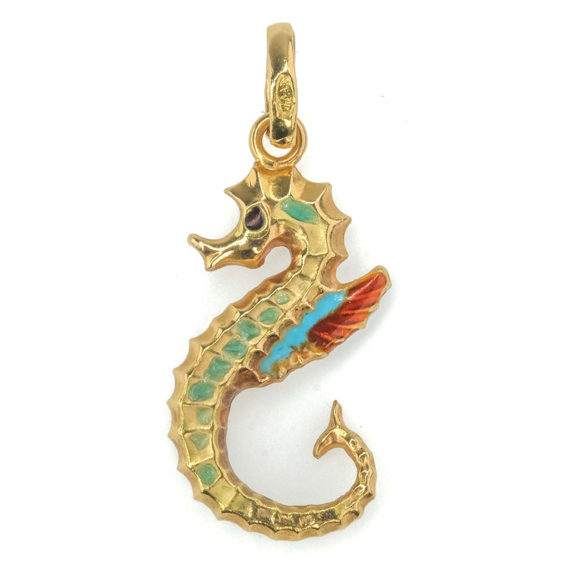 Seahorse Pendant in 18K Yellow Gold with Colorful Enamel Details