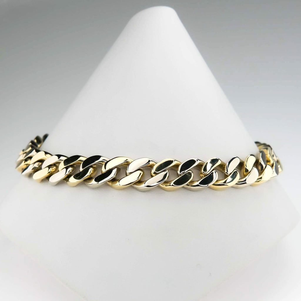 9.2mm Wide Solid Curb Link 9" Chain Bracelet in 14K Two Tone Gold Bracelets Oaks Jewelry 