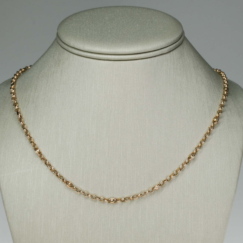 3.6mm Wide Rolo Link Beaded Station 19" Chain Necklace in 10K Yellow Gold