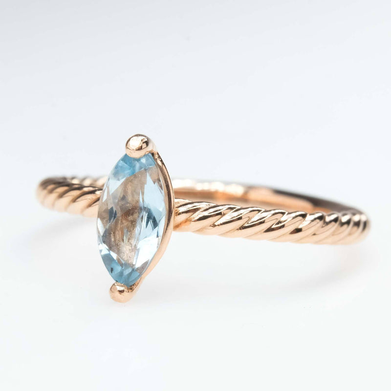 Aquamarine Rope Detailed Solitaire Ring in 14K Rose Gold Gemstone Rings Oaks Jewelry 