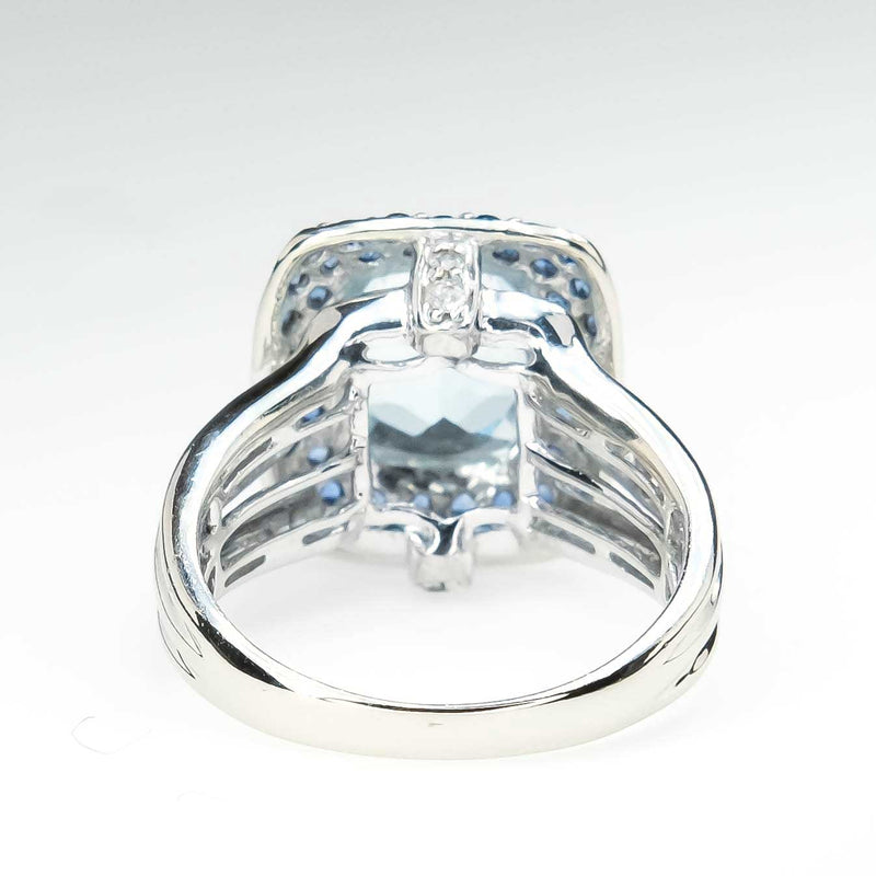 Aquamarine with Created Sapphire and White Topaz Accented Ring in 14K White Gold Gemstone Rings Oaks Jewelry 