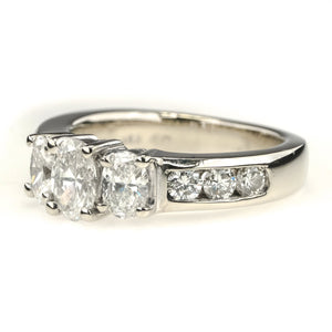 Ashi 1.50ctw Diamond Three Stone w/Side Accents Engagement Ring 14K White Gold Engagement Rings Ashi 