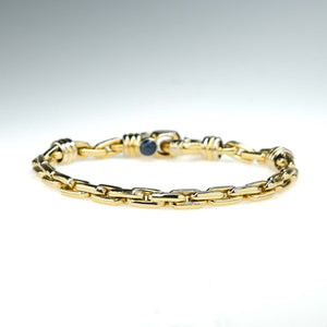 Chunky Elongated Cable Link Bracelet with Sapphire Accents in 18K Yellow Gold