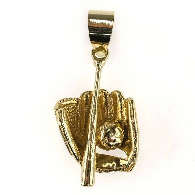 Baseball Glove & Bat Pendant in 14K Yellow Gold Pendants Oaks Jewelry 