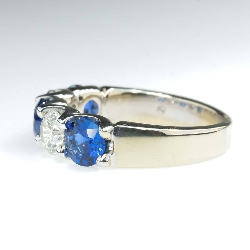Blue Sapphire & Diamond Accented Gemstone Ring in 14K White Gold Gemstone Rings Oaks Jewelry 