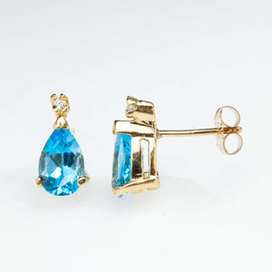 Blue Topaz and Diamond Drop Stud Earrings in 14K Yellow Gold Earrings Oaks Jewelry 