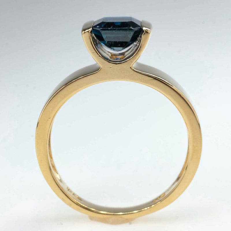 1.95ct Bar-Set Emerald Cut Blue Sapphire Solitaire Ring in 14K Yellow Gold