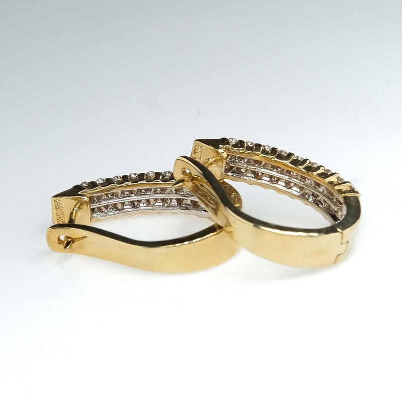Channel Set Diamond Accented J Hoop Latch Back Earrings in 14K Yellow Gold Earrings Oaks Jewelry 