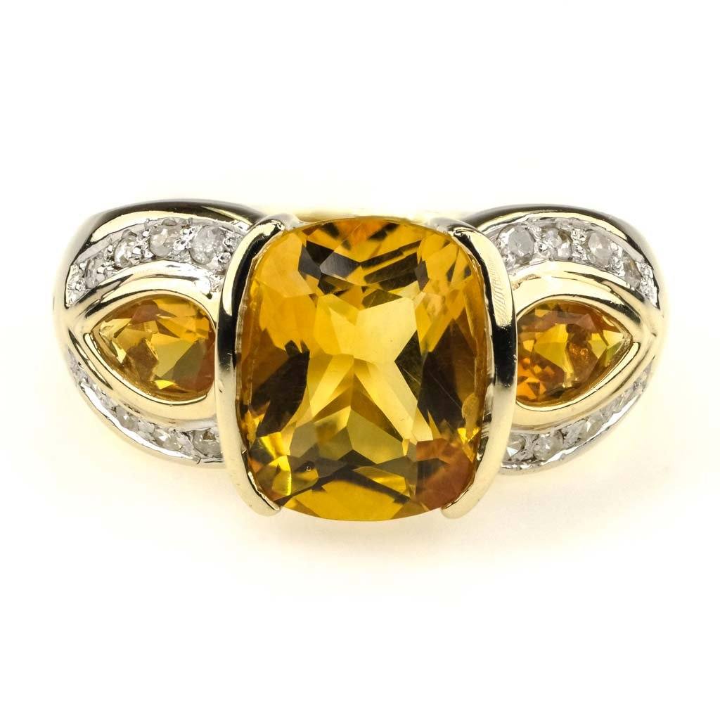 Citrine and Diamond Ring in 14K Yellow Gold Gemstone Rings Oaks Jewelry 