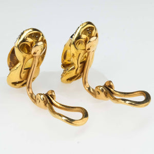 Citrine & Diamond Stud Omega Clip On Earrings in Two Tone Gold Earrings Oaks Jewelry 