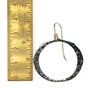 Crosshatch Texture Open Circle Drop Earrings in 14K White Gold Earrings Oaks Jewelry 