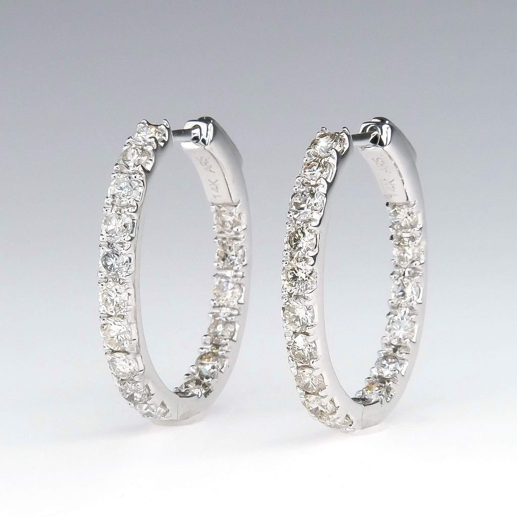 Diamond 2.00ctw Inside Out Hoop Earrings in 14K White Gold Earrings Oaks Jewelry 