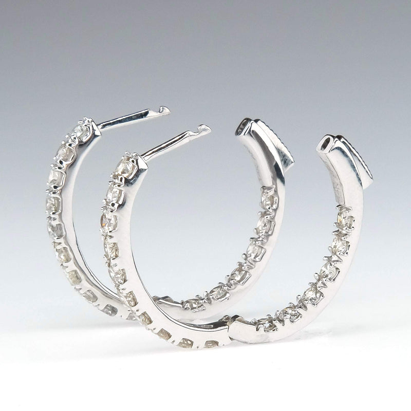 Diamond 2.00ctw Inside Out Hoop Earrings in 14K White Gold Earrings Oaks Jewelry 