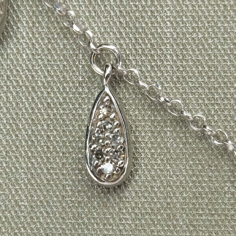 Diamond Cluster Teardrop Dangle Station Necklace in 10K White Gold Necklaces Oaks Jewelry 