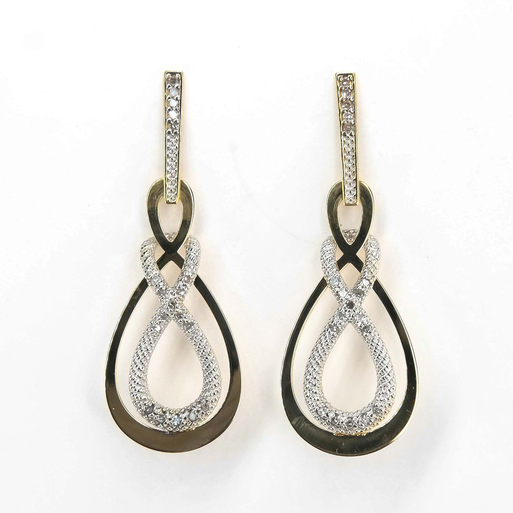 Diamond Polished and Textured Crossover Dangle Earrings in 18K Two Tone Earrings Oaks Jewelry 