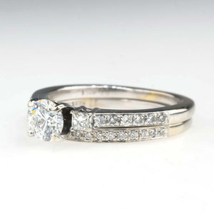 Diamond Three Stone Engagement Ring & Wedding Ring Bridal Set in 14K White Gold Bridal Sets Oaks Jewelry 
