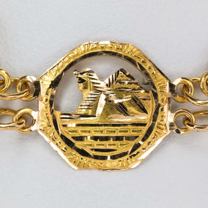 Egyptian Motif Link 7.75" Bracelet in 18K Yellow Gold Bracelets Oaks Jewelry 