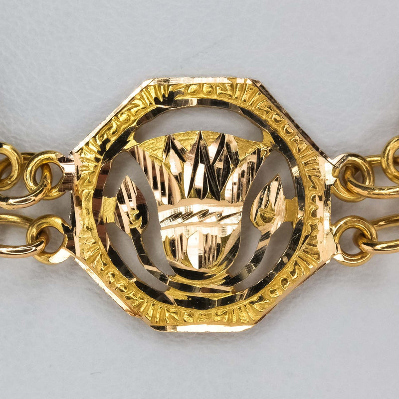 Egyptian Motif Link 7.75" Bracelet in 18K Yellow Gold Bracelets Oaks Jewelry 
