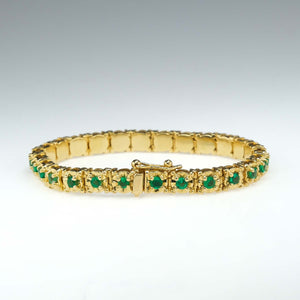 Emerald Tennis Bracelet in 18K Yellow Gold Bracelets Oaks Jewelry 