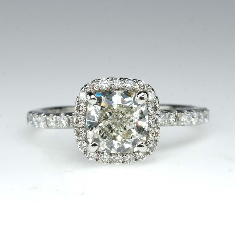 GIA 1.80ct Cushion Cut Diamond Halo Engagement Ring in Platinum