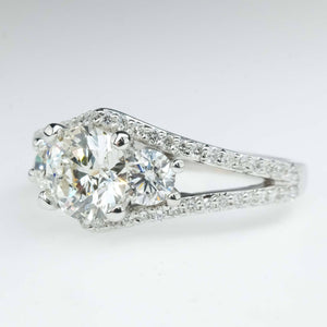 GIA 1.01ct Round Diamond Three Stone Engagement ring in 14K White Gold Engagement Rings Oaks Jewelry 