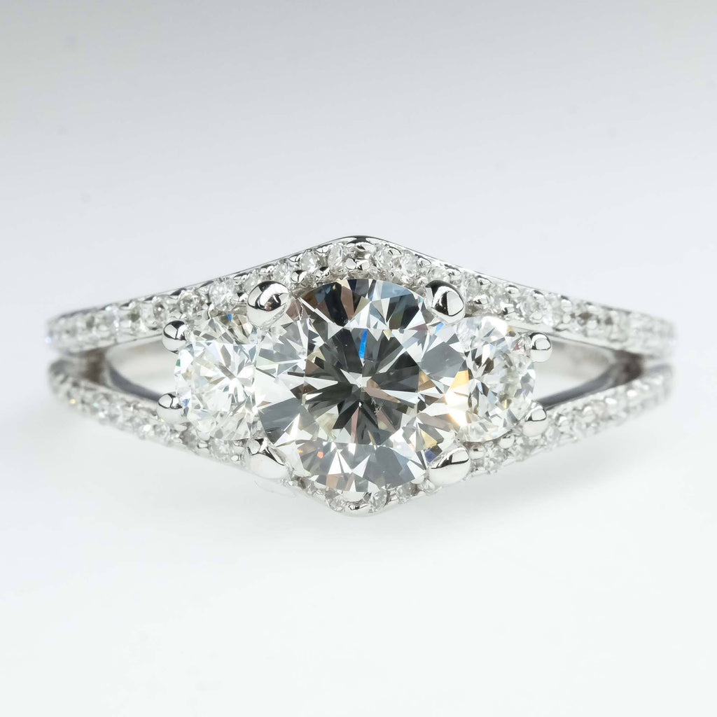 GIA 1.01ct Round Diamond Three Stone Engagement ring in 14K White Gold Engagement Rings Oaks Jewelry 