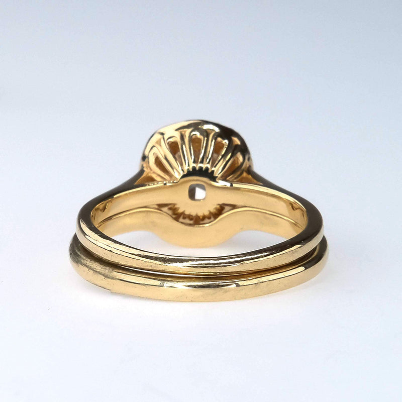 GIA 1.01ct VS1/F Cushion Diamond Halo Bridal Set in 14K Yellow Gold Bridal Sets Oaks Jewelry 