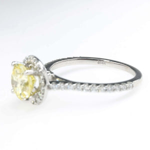 GIA 1.46ct Natural Yellow Diamond Halo Engagement Ring in 14K White Gold Engagement Rings Oaks Jewelry 