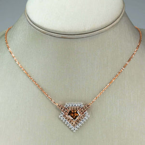 GIA 2.59ct Natural Brown Shield Diamond Double Halo Necklace in 14K Rose Gold Pendants with Chains Oaks Jewelry 