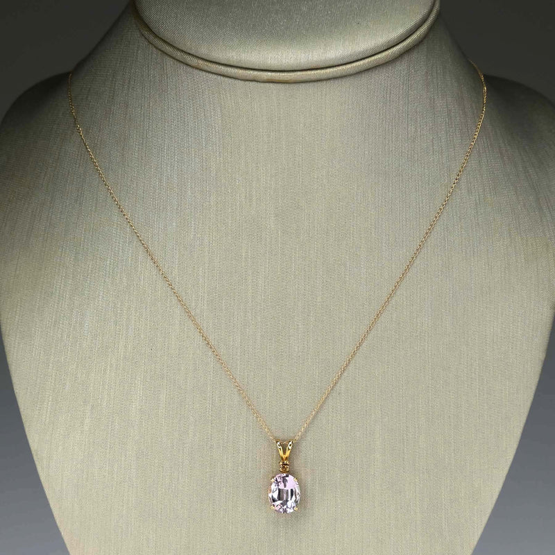 Morganite with Diamond Accent Gemstone Pendant 18" Necklace in 14K Yellow Gold Pendants with Chains Oaks Jewelry 