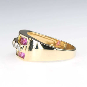 Multi Colored Sapphire & Diamond Wide Ring in 14K Yellow Gold Gemstone Rings Oaks Jewelry 