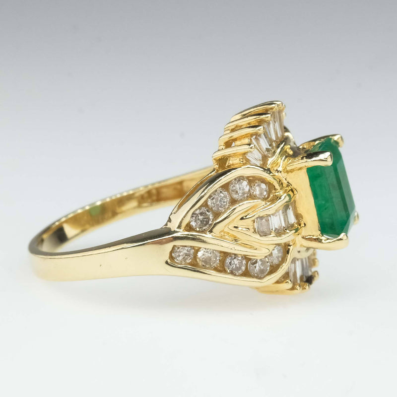 Natural Emerald and Diamond Fashion Ring in 14K Yellow Gold Gemstone Rings Oaks Jewelry 