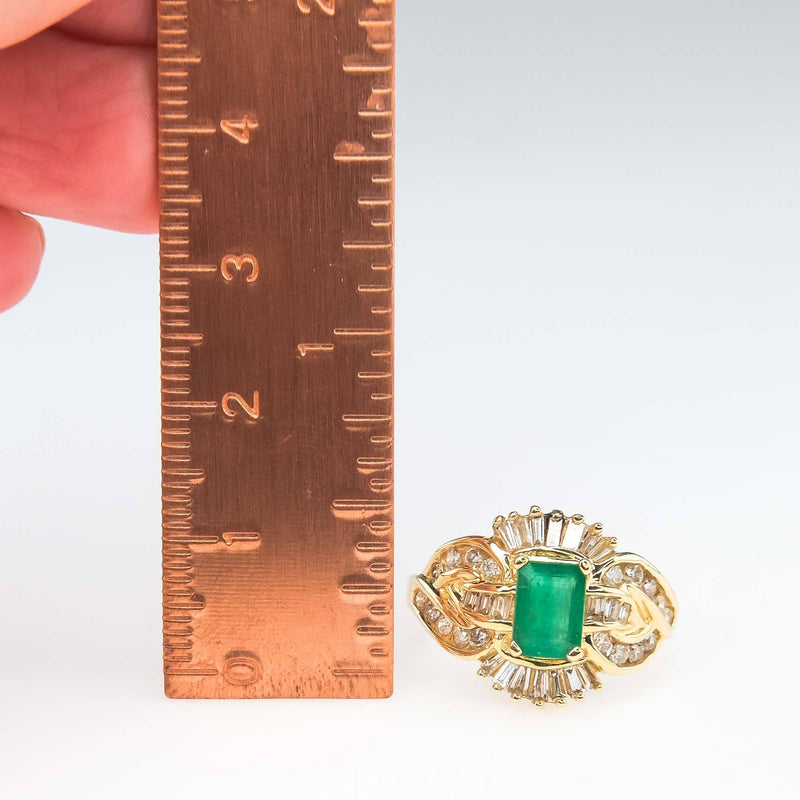 Natural Emerald and Diamond Fashion Ring in 14K Yellow Gold Gemstone Rings Oaks Jewelry 