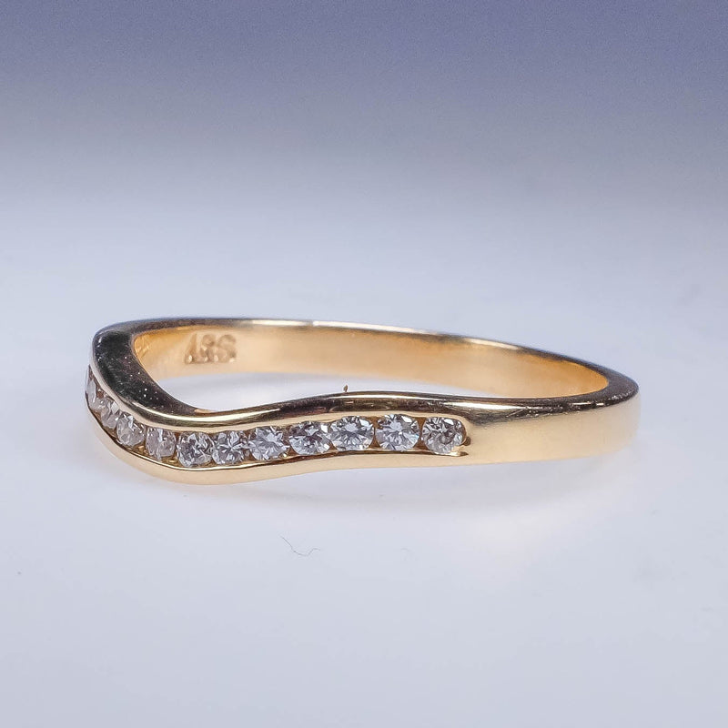 New 14K Yellow Gold 0.20ctw Diamond Accented Curved Wedding Band Ring Size 7 Wedding Rings Oaks Jewelry 