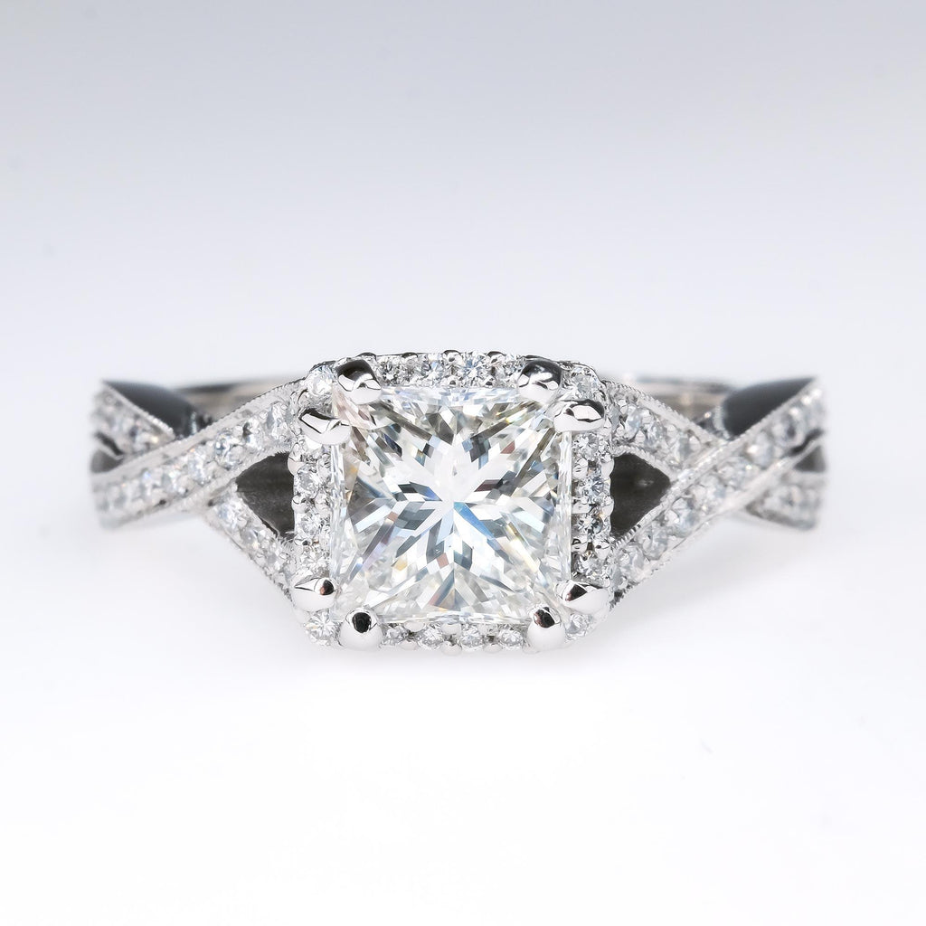 NEW Tacori 18K White Gold GIA 1.30ct Princess SI1/G Diamond Halo Engagement Ring Engagement Rings Tacori 