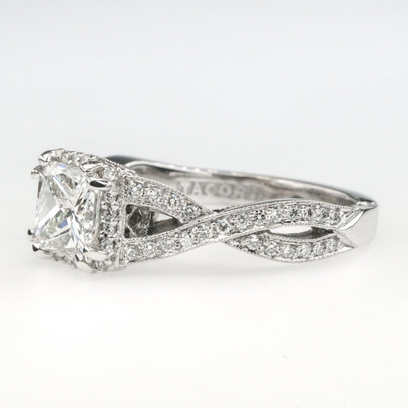 NEW Tacori 18K White Gold GIA 1.30ct Princess SI1/G Diamond Halo Engagement Ring Engagement Rings Tacori 