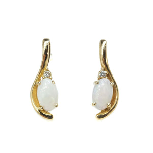 Opal and Diamond Stud Earrings in 14K Yellow Gold Earrings Oaks Jewelry 