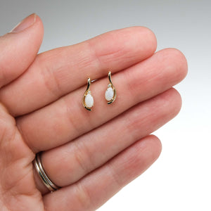 Opal and Diamond Stud Earrings in 14K Yellow Gold Earrings Oaks Jewelry 