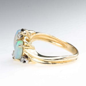 Oval Opals and Diamond Accented Gemstone Ring in 14K Yellow Gold Gemstone Rings Oaks Jewelry 