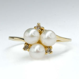 Pearl & Diamond Accented Bypass Ring Size 6.5 in 14K Yellow Gold Gemstone Rings Oaks Jewelry 