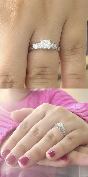 Platinum 0.50ct Princess Cut Diamond & Diamond Accented Eternity Engagement Ring Engagement Rings Oaks Jewelry 