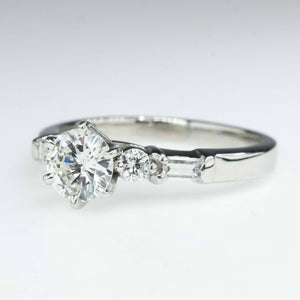 Platinum 0.90ctw Round Diamond with Side Accents Engagement Ring Size 6 Engagement Rings Oaks Jewelry 