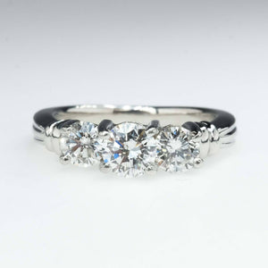 Platinum 1.00ctw Round Diamond SI2/H Three Stone Engagement Ring Size 4.75 Engagement Rings Oaks Jewelry 