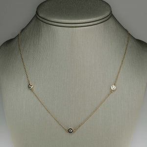 Round Diamond Bezel Set 3 Station Necklace in 14K Yellow Gold Necklaces Oaks Jewelry 