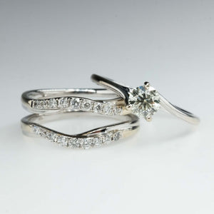Round Diamond Solitaire Engagement Ring with Diamond Accented Wrap Bridal Set Bridal Sets Oaks Jewelry 