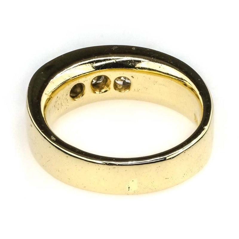 Round Diamond Three Stone Men's Ring 0.75ctw in 14K Yellow Gold Diamond Rings Oaks Jewelry 